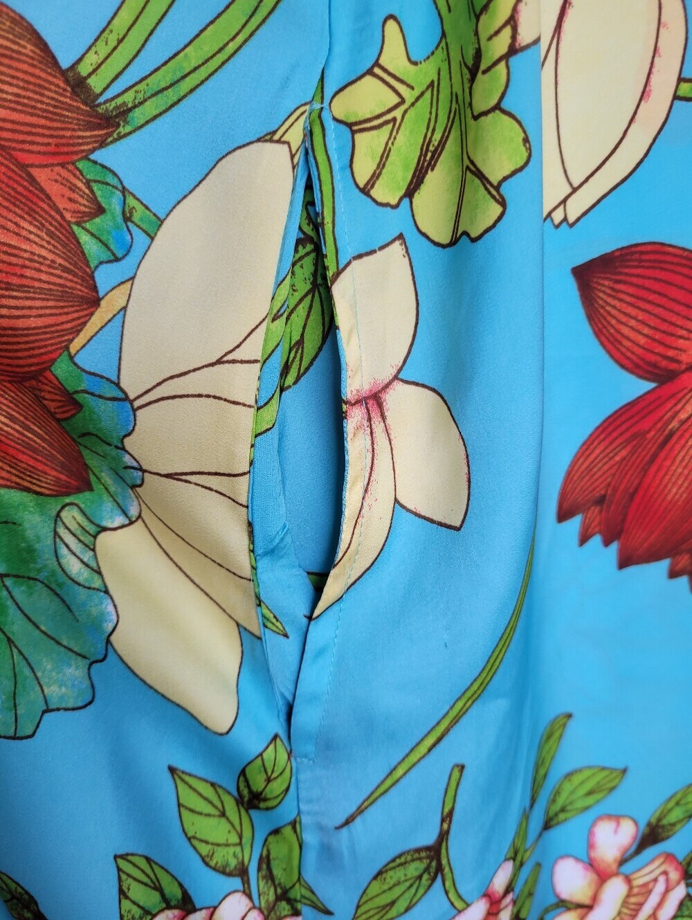 NATORI Floral V-Neck Robe Dress Night Gown Aqua with Orange Floral Size M - Picture 5 of 10